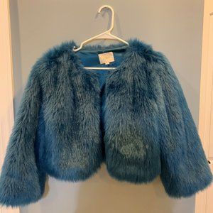NWOT - Loft Teal Blue Faux Fur Coat Fuzzy Statement Jacket (Size S